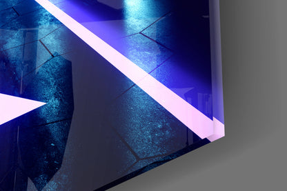 Blue Neon Chevron Corridor Glass Wall Art