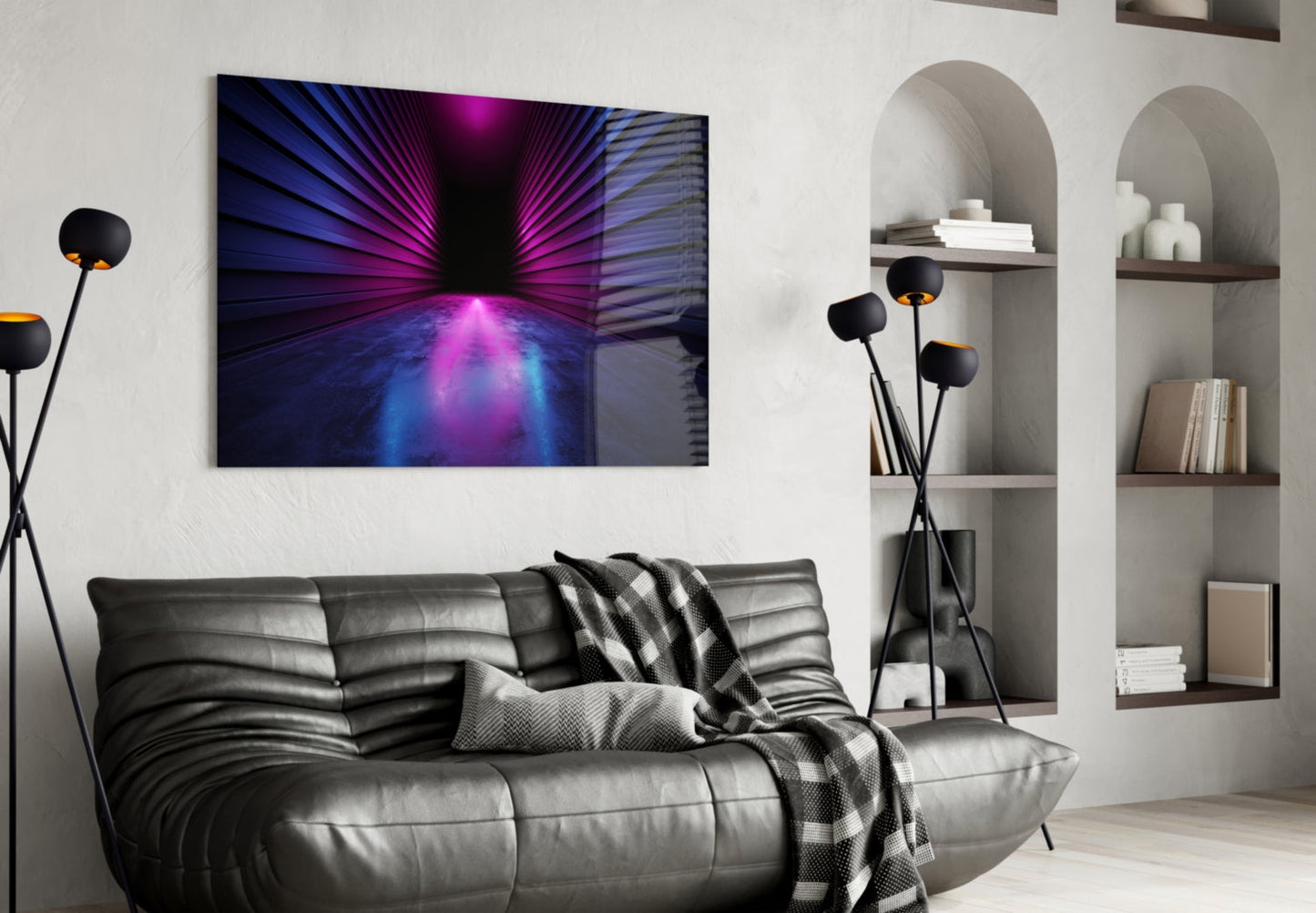 Purple Radial Light Tunnel Glass Wall Art