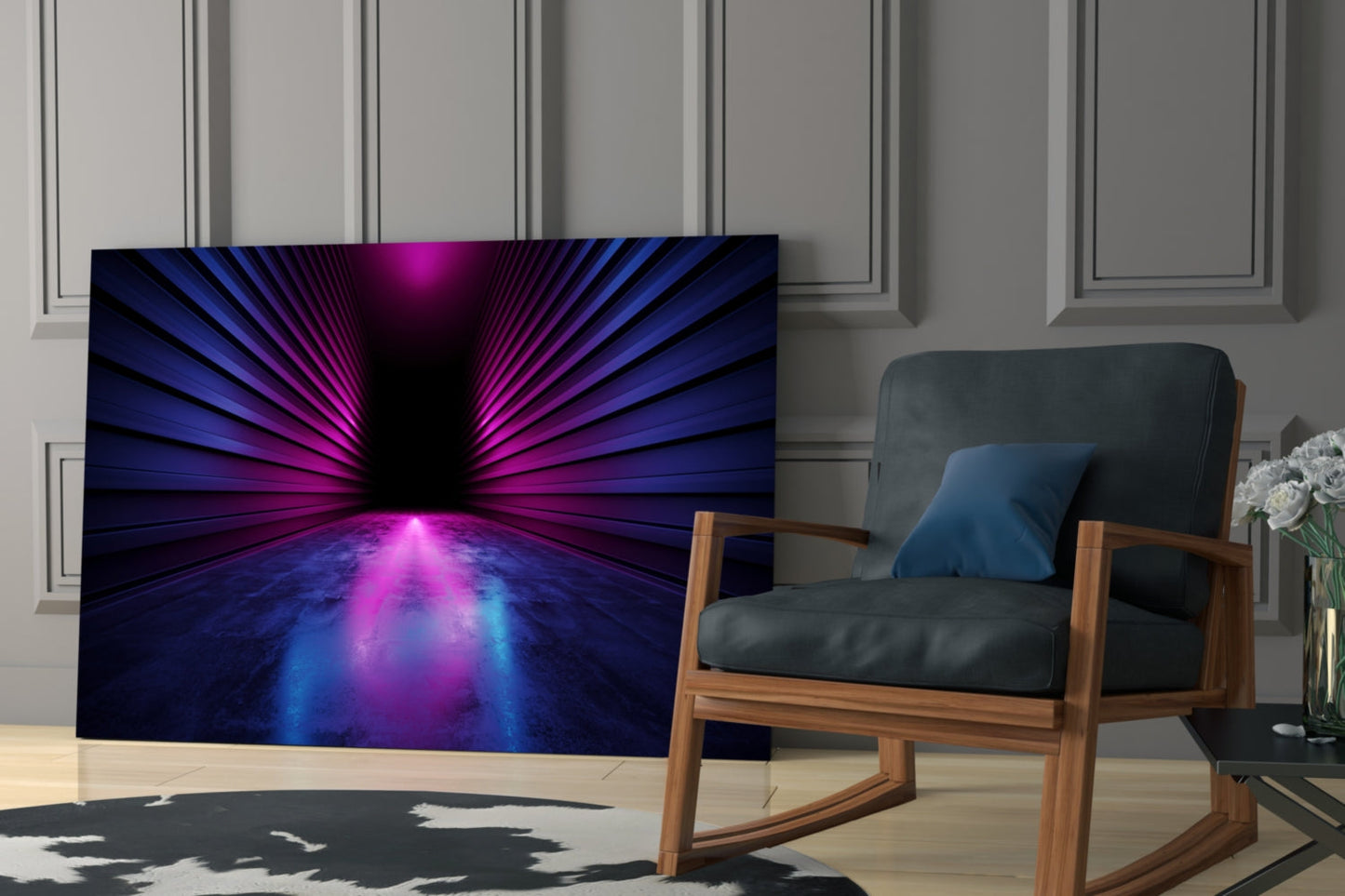 Purple Radial Light Tunnel Glass Wall Art