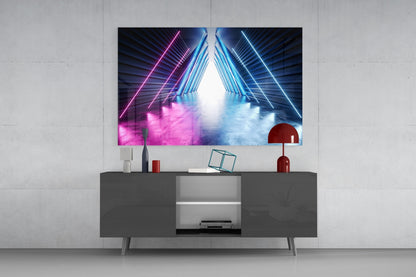 Neon Apex Triangle Corridor Glass Wall Art