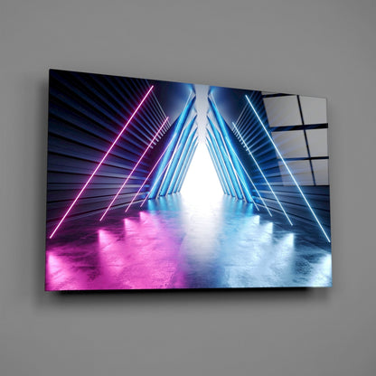 Neon Apex Triangle Corridor Glass Wall Art