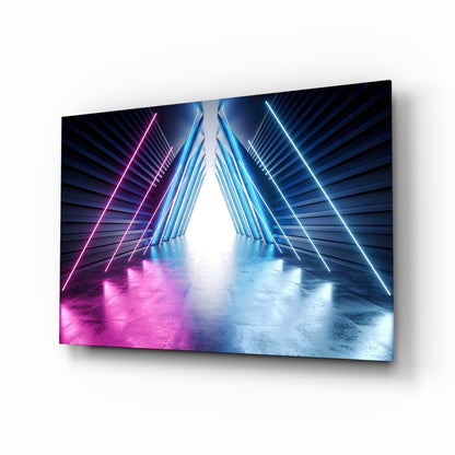 Neon Apex Triangle Corridor Glass Wall Art