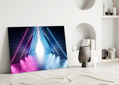 Neon Apex Triangle Corridor Glass Wall Art