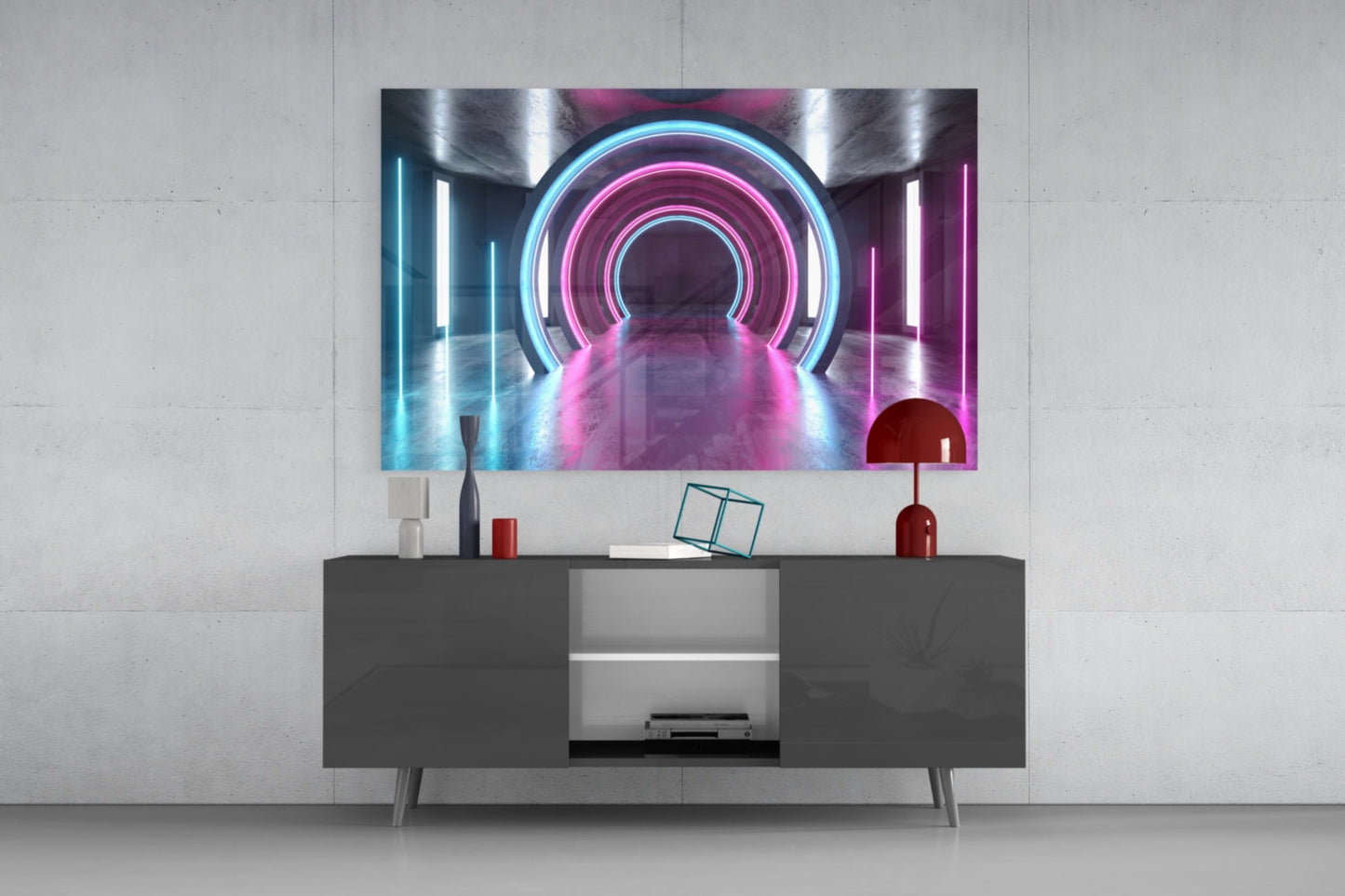 Concentric Neon Arch Tunnel Glass Wall Art