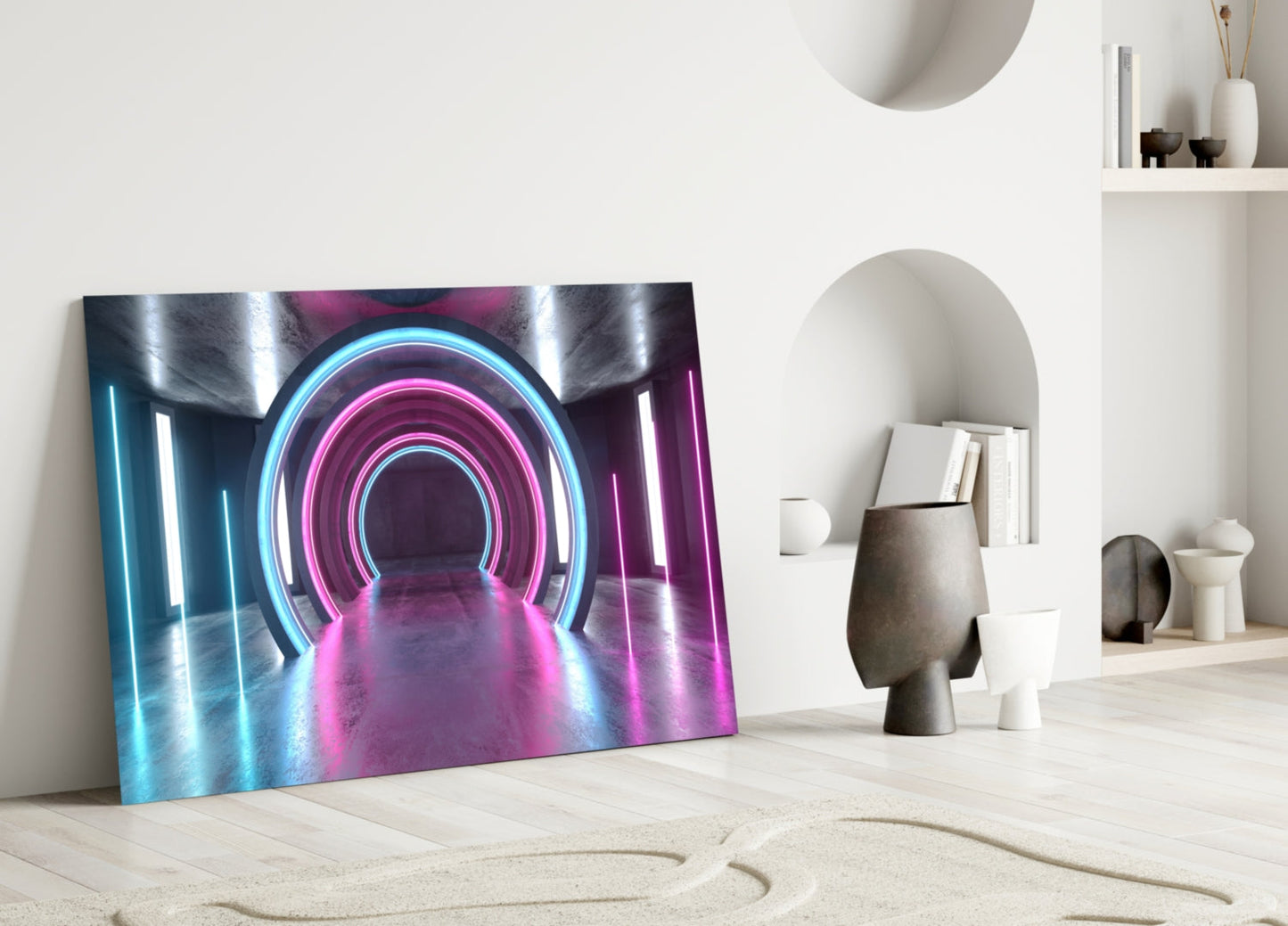 Concentric Neon Arch Tunnel Glass Wall Art