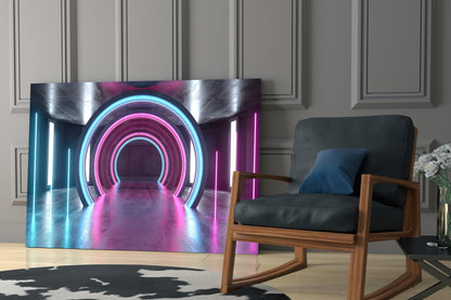 Concentric Neon Arch Tunnel Glass Wall Art