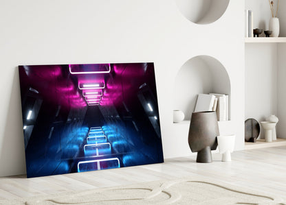 Pink Blue Neon Frame Tunnel Glass Wall Art