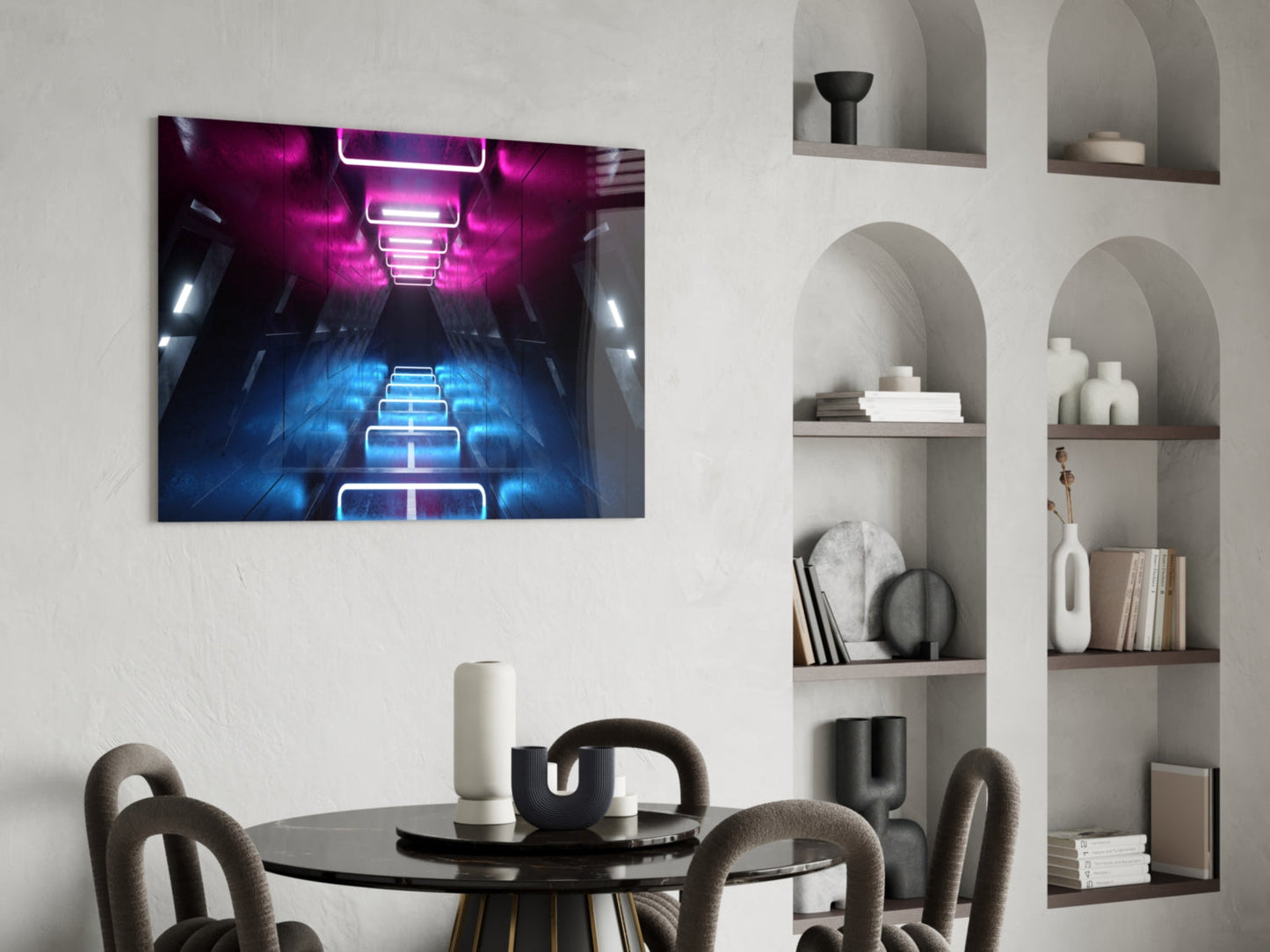 Pink Blue Neon Frame Tunnel Glass Wall Art