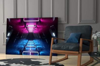 Pink Blue Neon Frame Tunnel Glass Wall Art