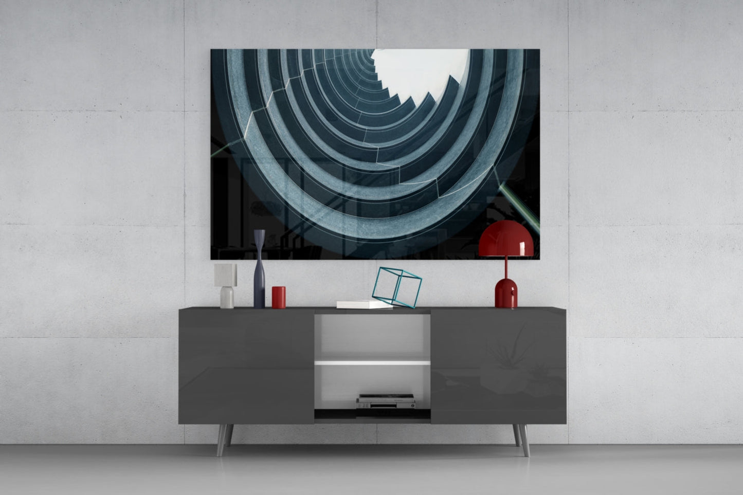 Curved Concrete Arcs Spiral Ceiling Glass Wall Art