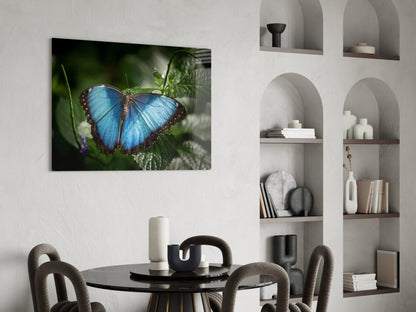 Blue Morpho on Leaves Butterfly Glass Wall Art