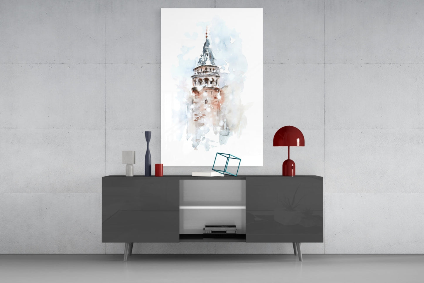 Soft Watercolor Galata Tower Glass Wall Art