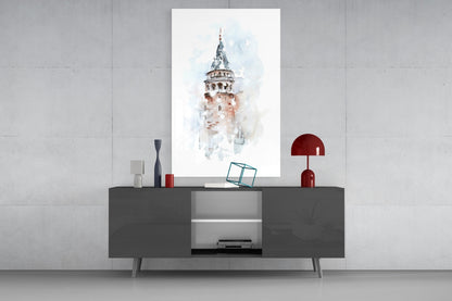 Soft Watercolor Galata Tower Glass Wall Art