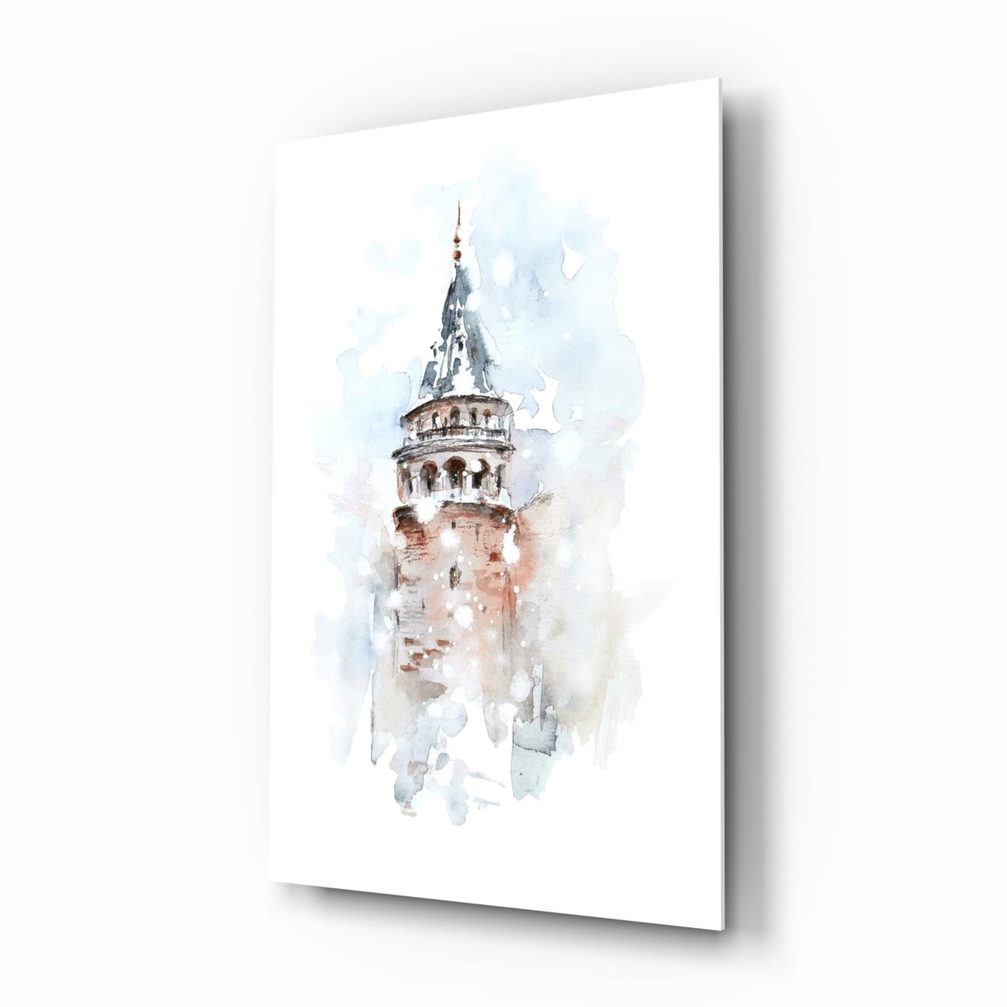 Soft Watercolor Galata Tower Glass Wall Art