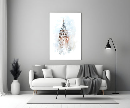 Soft Watercolor Galata Tower Glass Wall Art