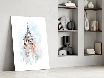 Soft Watercolor Galata Tower Glass Wall Art