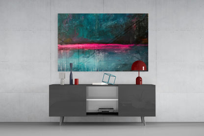 Pink Horizon Teal Abstract Glass Wall Art