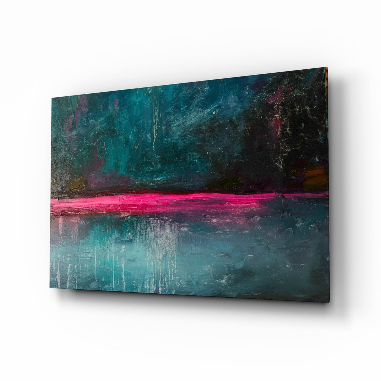Pink Horizon Teal Abstract Glass Wall Art