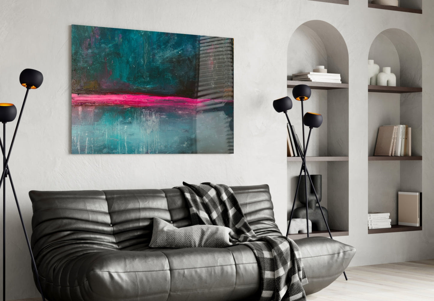 Pink Horizon Teal Abstract Glass Wall Art