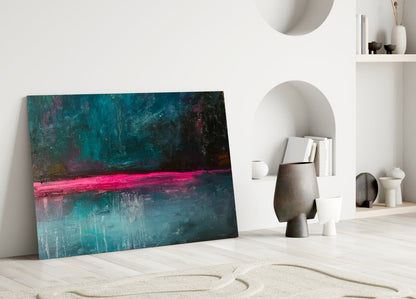 Pink Horizon Teal Abstract Glass Wall Art
