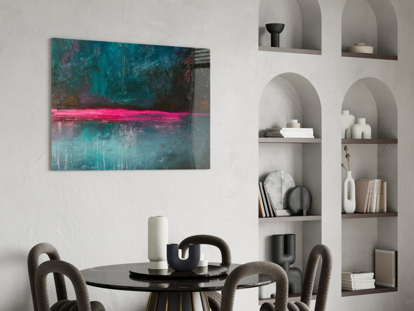 Pink Horizon Teal Abstract Glass Wall Art