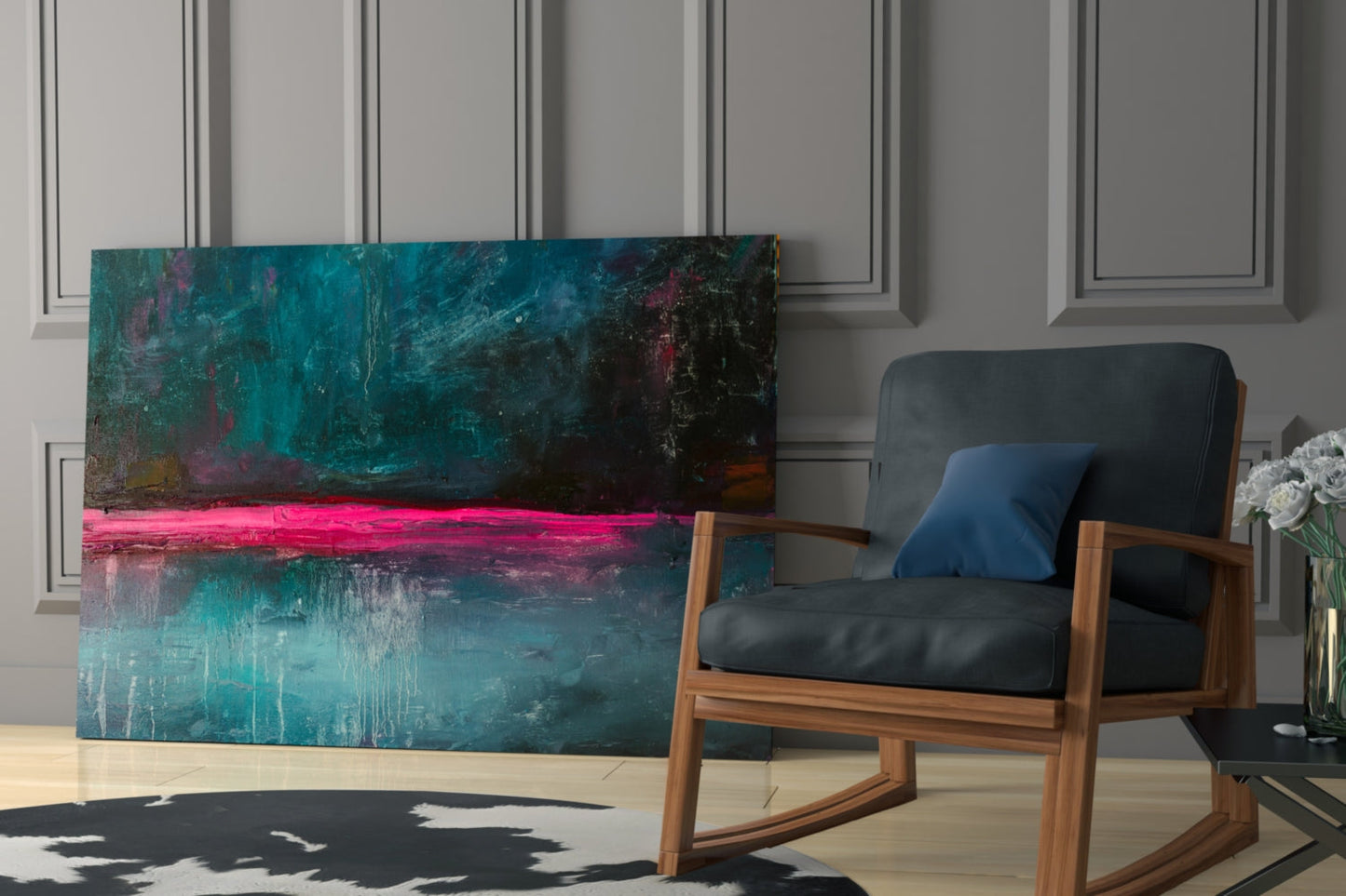 Pink Horizon Teal Abstract Glass Wall Art