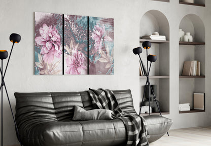Pink Peony Teal Marble Glass Wall Art