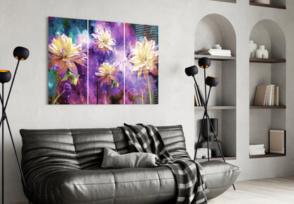 Golden Dahlias Purple Cosmos Glass Wall Art