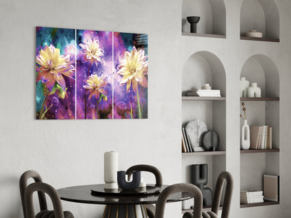 Golden Dahlias Purple Cosmos Glass Wall Art