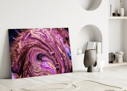 Purple Gold Glitter Marble Glass Wall Art