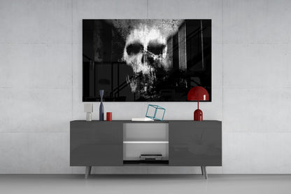 Grunge Ghostly Faded Skull Glass Wall Art