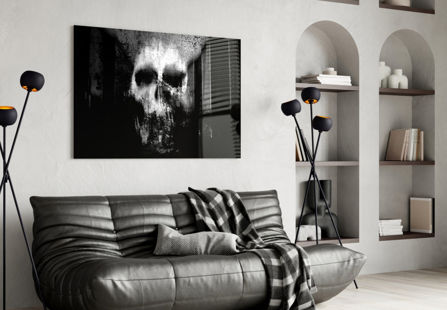 Grunge Ghostly Faded Skull Glass Wall Art
