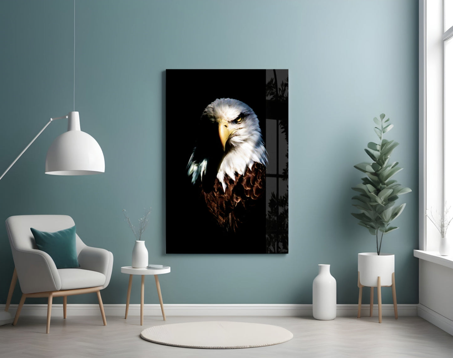 Fierce Bald Eagle Portrait Glass Wall Art