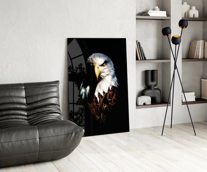 Fierce Bald Eagle Portrait Glass Wall Art