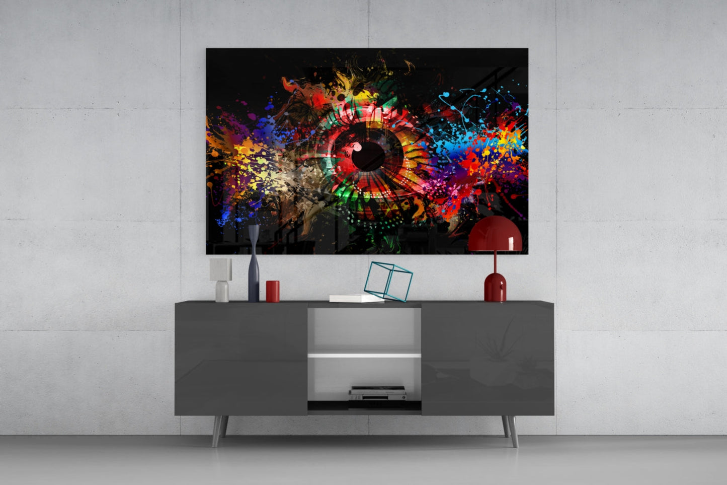 Splatter Paint Eye Explosion Glass Wall Art