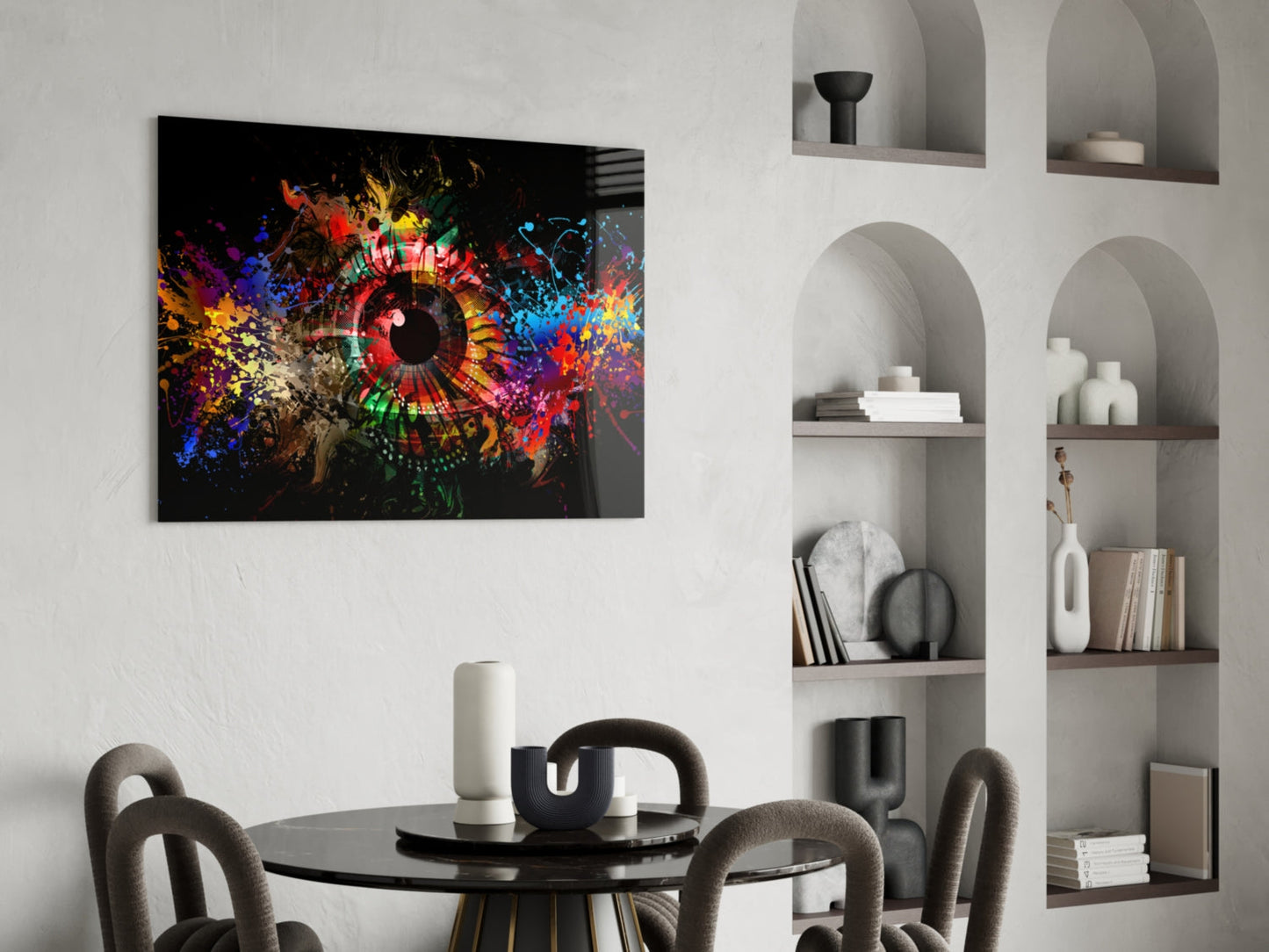 Splatter Paint Eye Explosion Glass Wall Art