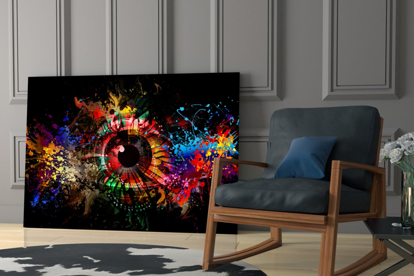Splatter Paint Eye Explosion Glass Wall Art