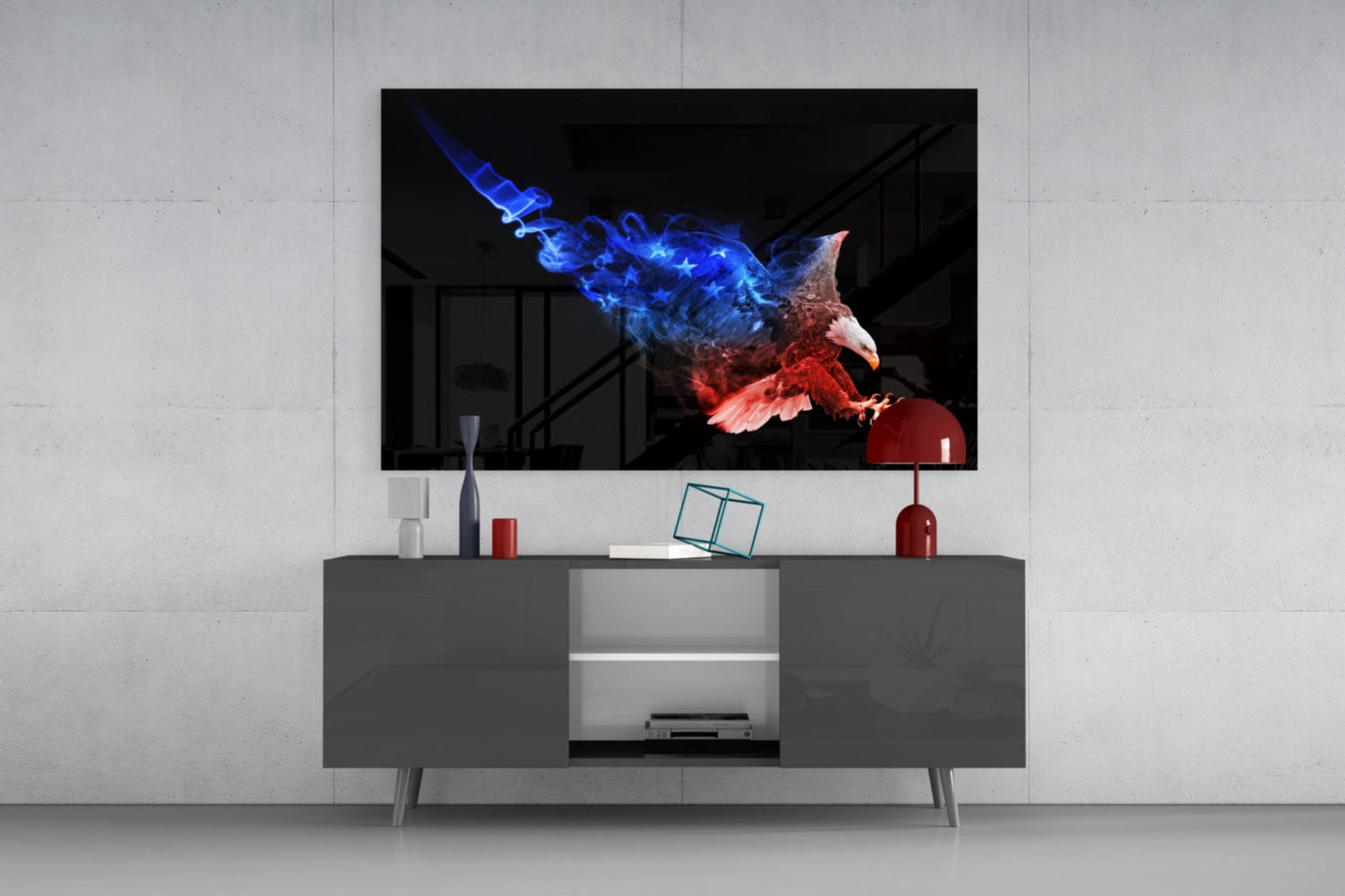 American Flag Smoke Eagle Glass Wall Art
