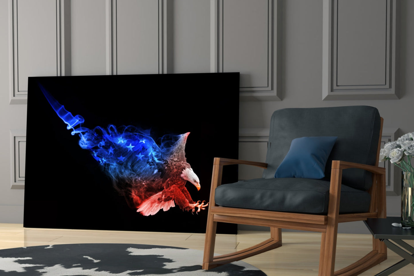 American Flag Smoke Eagle Glass Wall Art