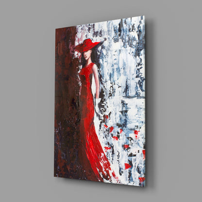 Scarlet Gown Lady Palette Knife Glass Wall Art