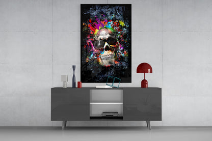 Paint Splash Sunglasses Skull Glass Wall Art