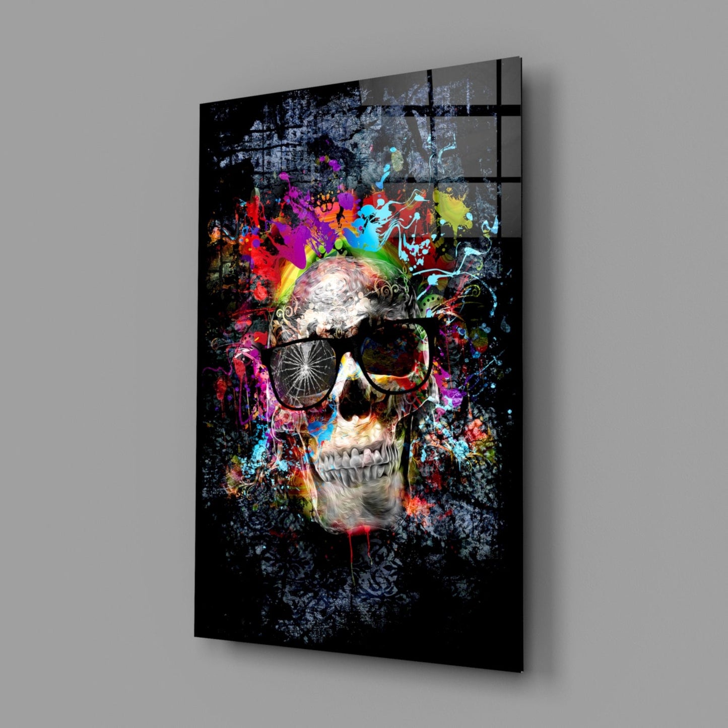 Paint Splash Sunglasses Skull Glass Wall Art