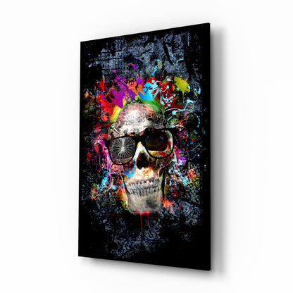 Paint Splash Sunglasses Skull Glass Wall Art