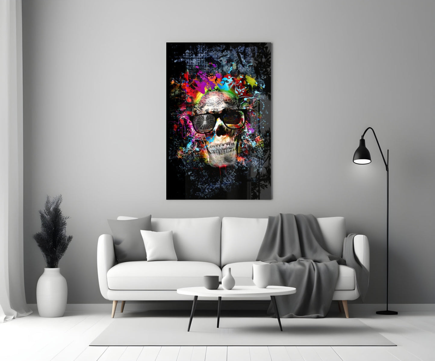 Paint Splash Sunglasses Skull Glass Wall Art