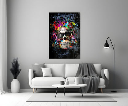 Paint Splash Sunglasses Skull Glass Wall Art
