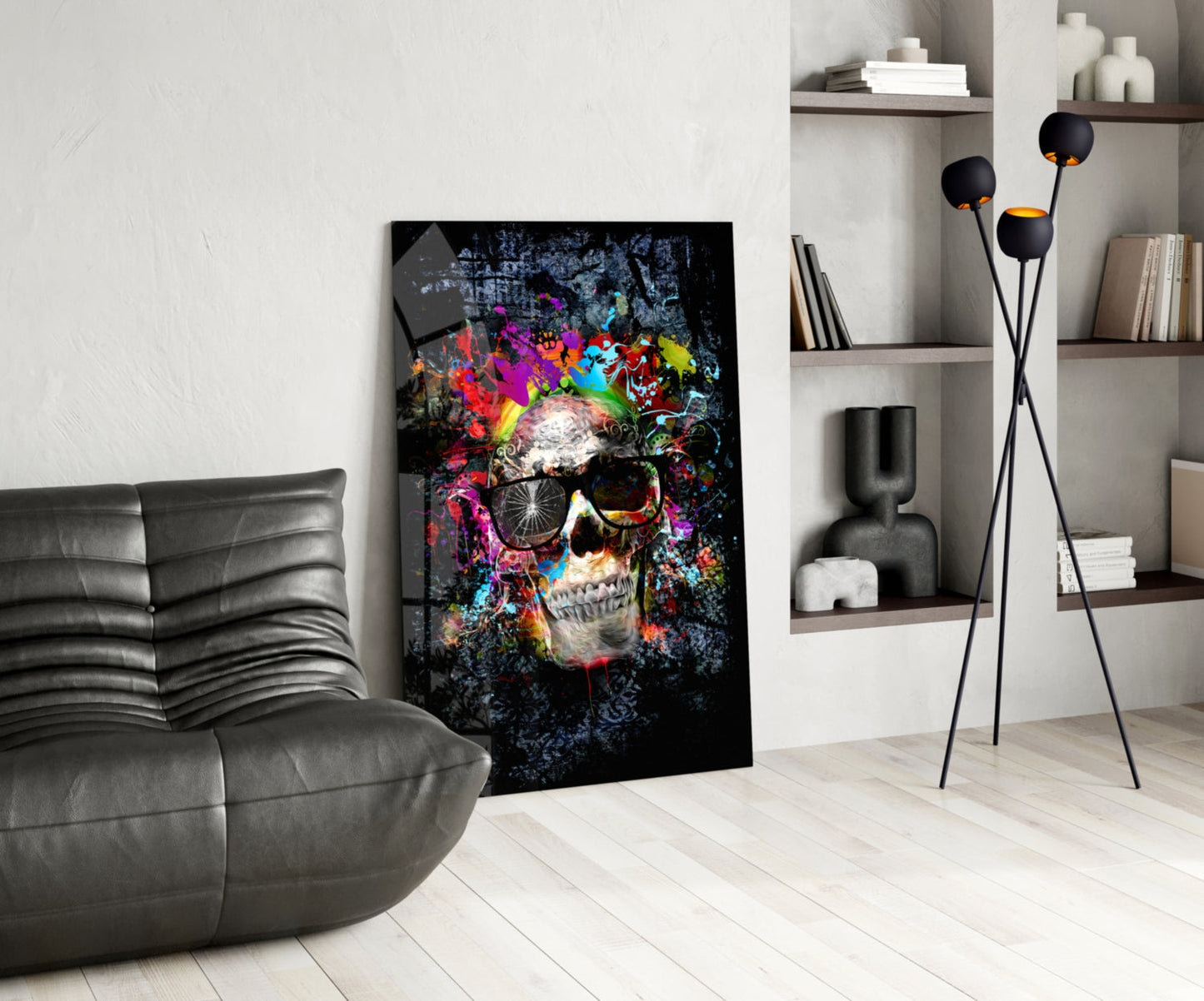 Paint Splash Sunglasses Skull Glass Wall Art