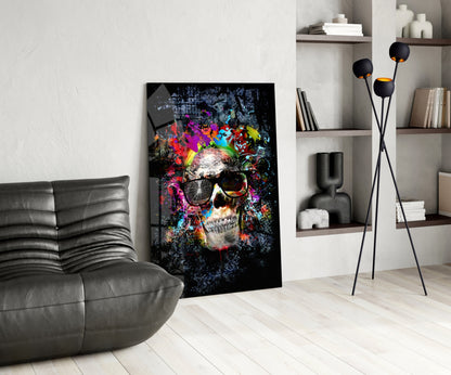 Paint Splash Sunglasses Skull Glass Wall Art