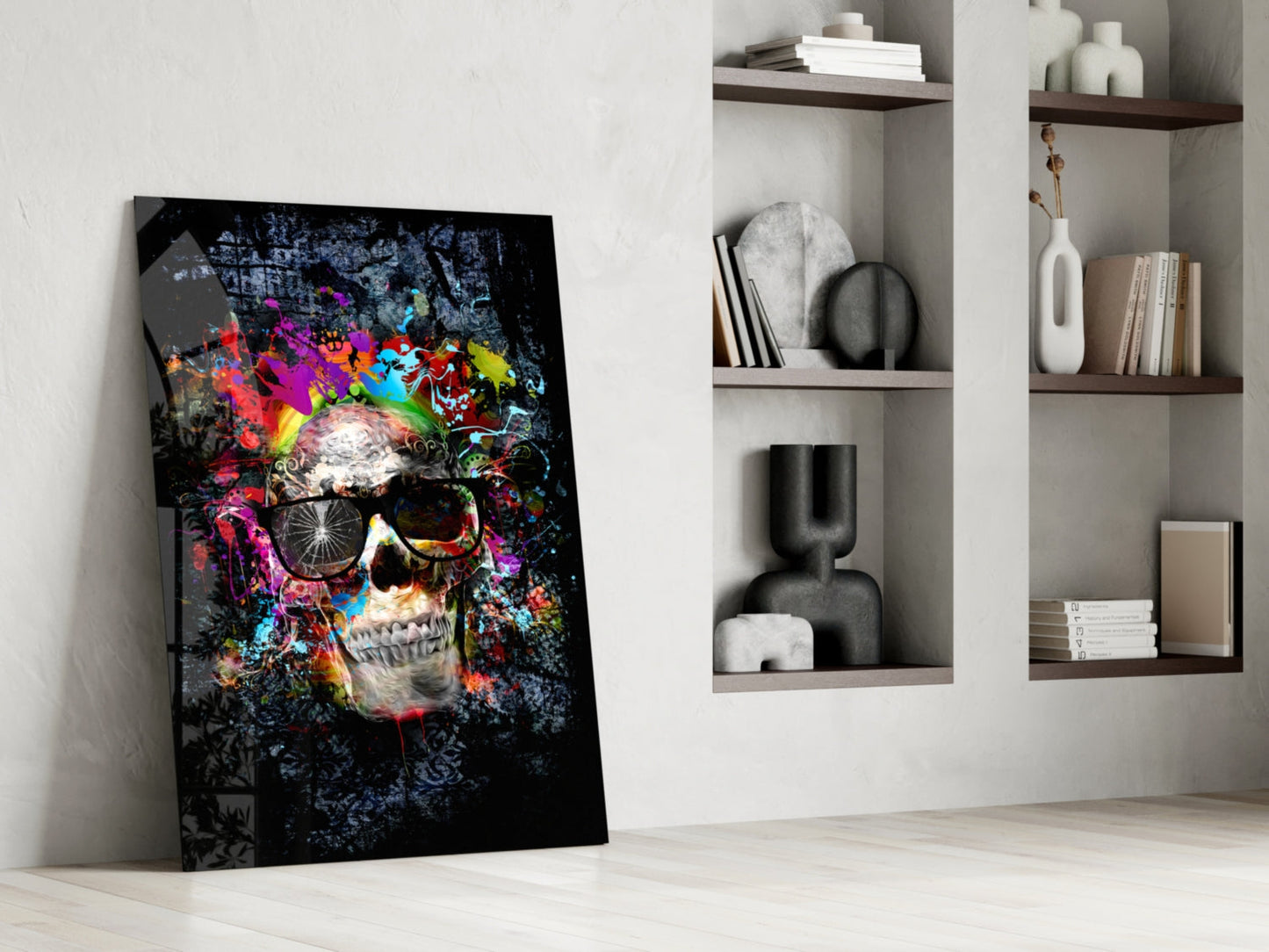 Paint Splash Sunglasses Skull Glass Wall Art