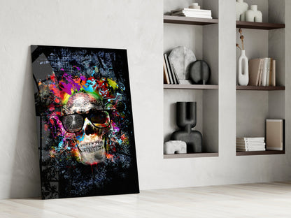 Paint Splash Sunglasses Skull Glass Wall Art
