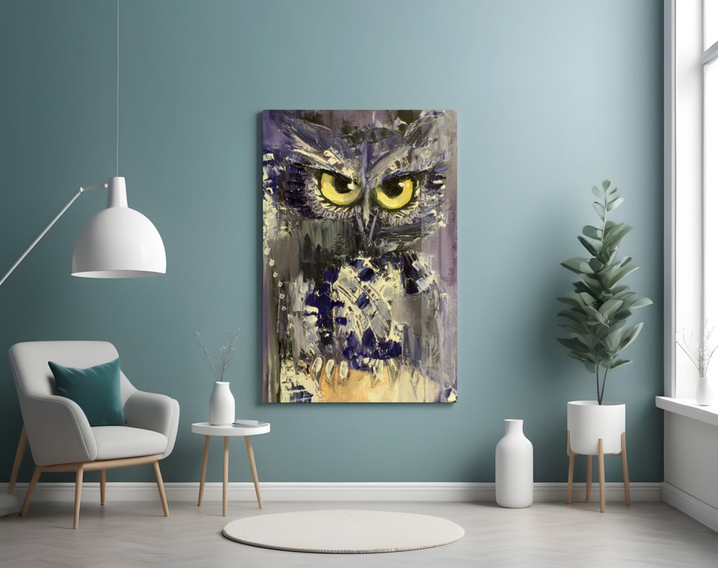 Yellow Eyed Owl Painting Glass Wall Art